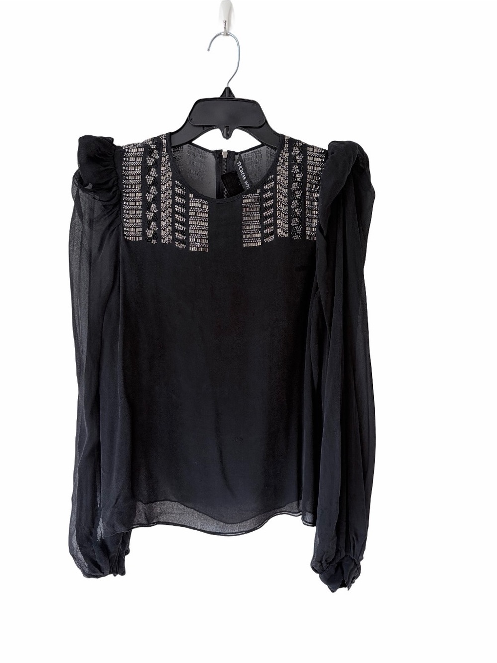 Thomas Wylde Black Sueded Silk Sheer Blouse Chrystal Embellished Top size small